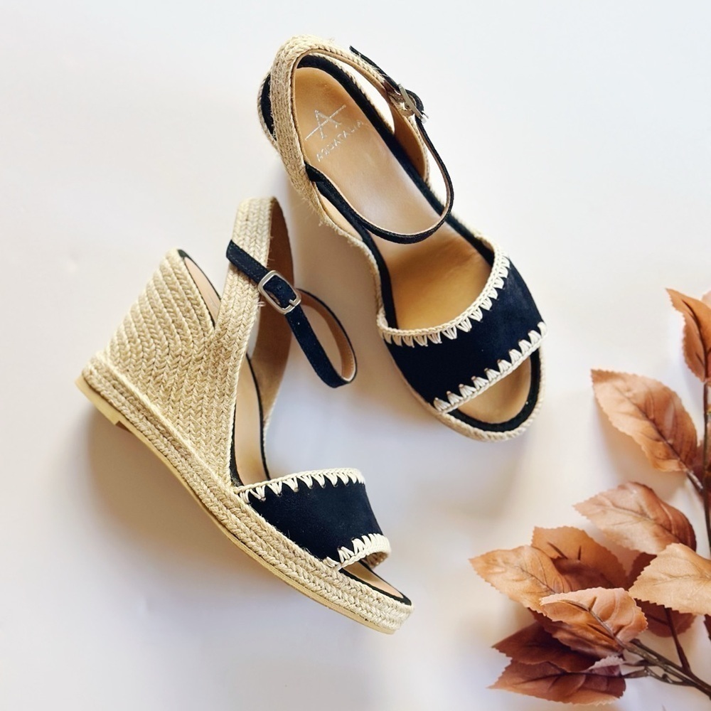 New Aquatalia Jiliana Suede Stitch Wedge Espadrille Sandals Size 6